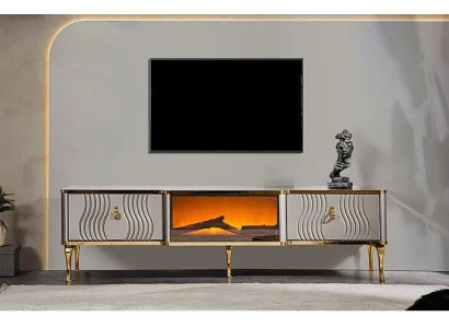 White TV Sideboard golden MDF chipboard + Metal Living room TV Furniture
