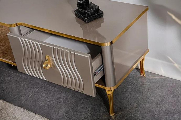 White TV Sideboard golden MDF chipboard + Metal Living room TV Furniture