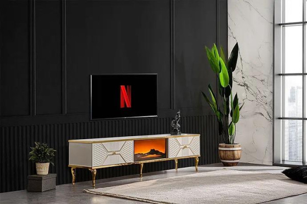 Luxurious TV sideboard white gold frame from MDF Metal White