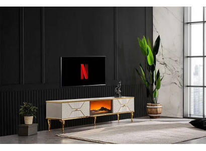 Luxurious TV sideboard white gold frame from MDF Metal White