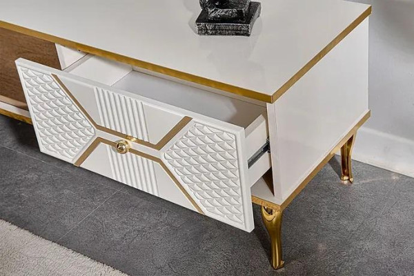 Luxurious TV sideboard white gold frame from MDF Metal White