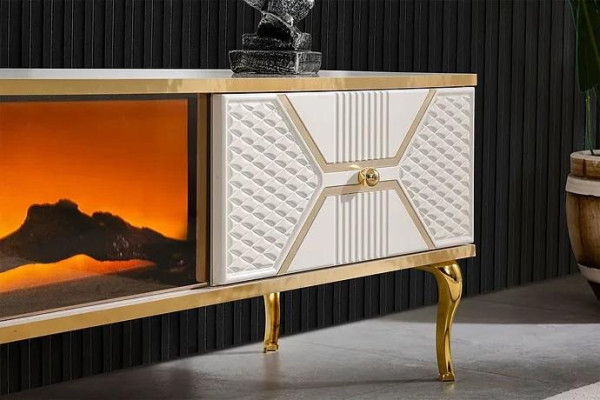 Luxurious TV sideboard white gold frame from MDF Metal White