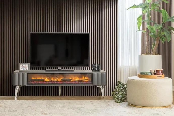 High-quality TV sideboard fireplace MDF metal gray Color new Living room