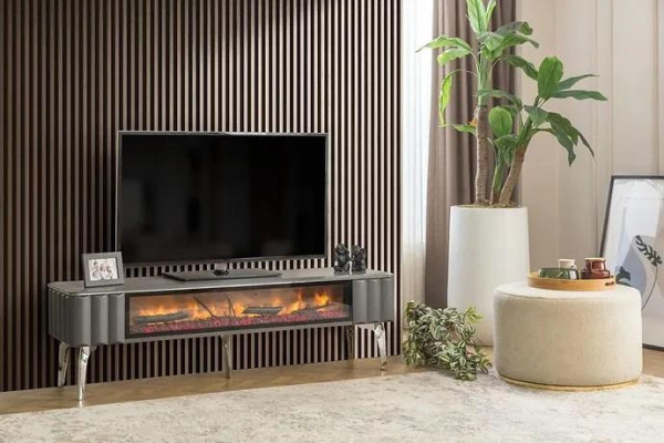 High-quality TV sideboard fireplace MDF metal gray Color new Living room