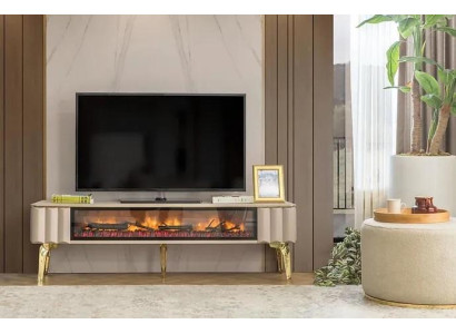 Sideboard TV-cabinet Living room luxury furniture fireplace beige MDF metal lowboard