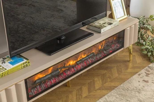 Sideboard TV-cabinet Living room luxury furniture fireplace beige MDF metal lowboard