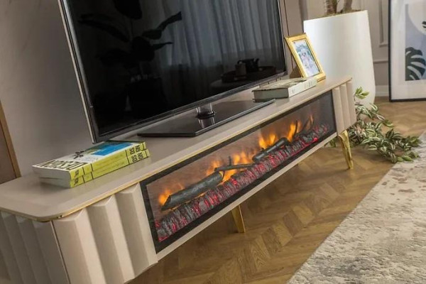 Sideboard TV-cabinet Living room luxury furniture fireplace beige MDF metal lowboard