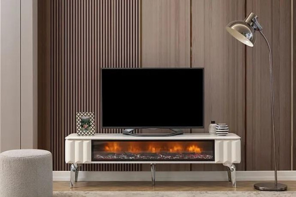 TV lowboard white chipboard metal - luxury furniture fireplace living room new