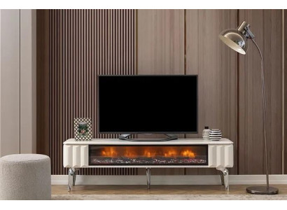 TV lowboard white chipboard metal - luxury furniture fireplace living room new