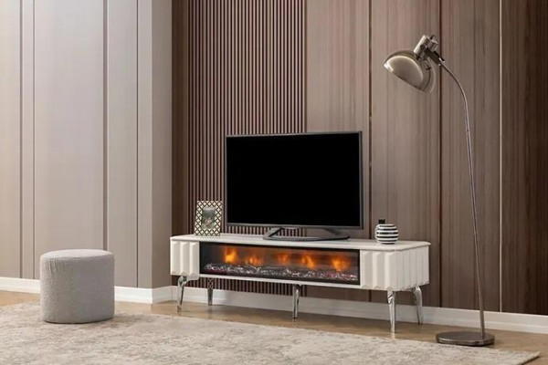 TV lowboard white chipboard metal - luxury furniture fireplace living room new