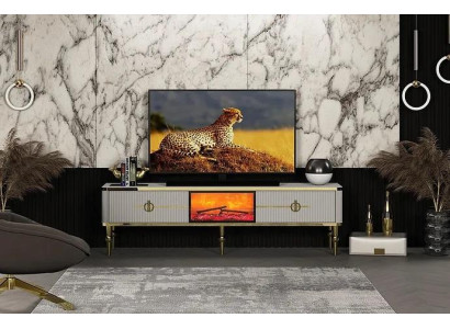 Living room TV Lowboard high-quality materials MDF Metal White + gold