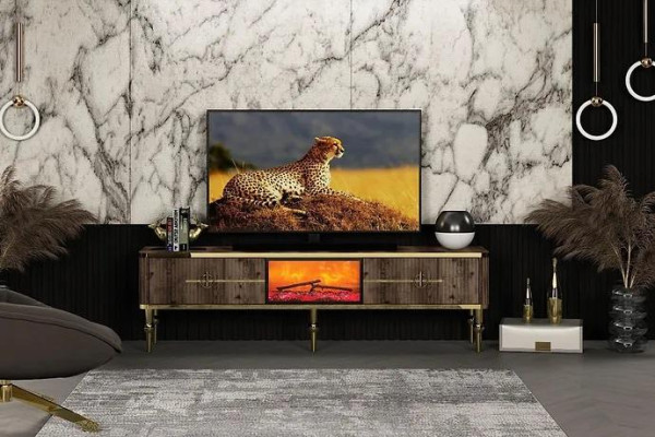 TV sideboard Living room Luxurious dark brown MDF + Metal gold new