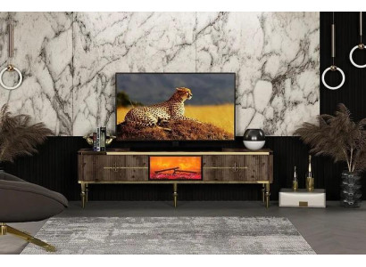 TV sideboard Living room Luxurious dark brown MDF + Metal gold new
