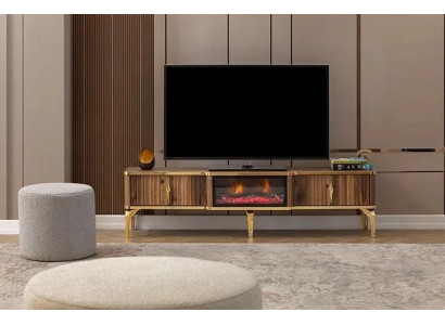 Luxurious fireplace mantel TV table living room lowboard wood brown sideboard