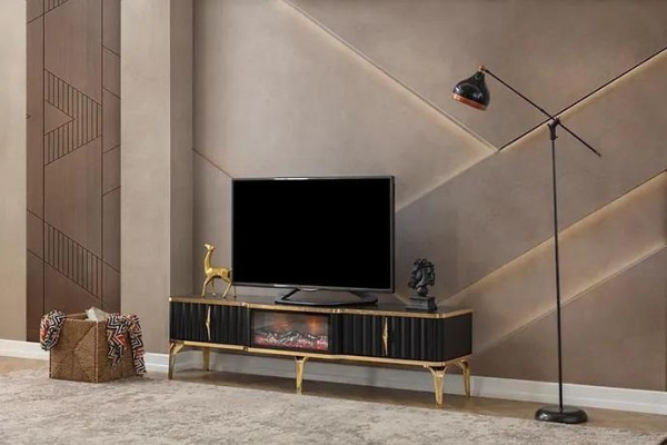Black TV lowboard new luxurious furniture MDF metal for living room