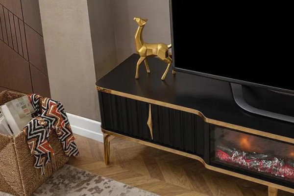 Black TV lowboard new luxurious furniture MDF metal for living room