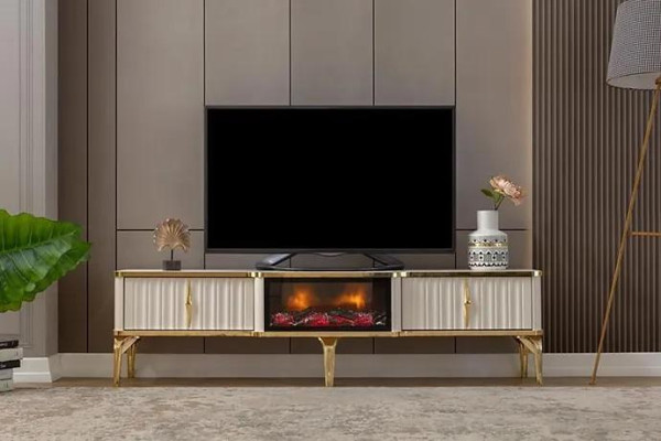 Living room TV lowboard White + gold MDF sideboard Metal TV cabinet luxury new