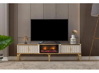 Living room TV lowboard White + gold MDF sideboard Metal TV cabinet luxury new