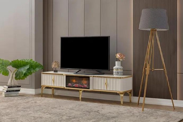 Living room TV lowboard White + gold MDF sideboard Metal TV cabinet luxury new