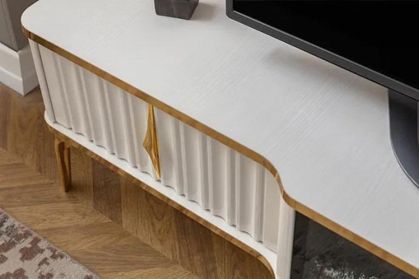 Living room TV lowboard White + gold MDF sideboard Metal TV cabinet luxury new
