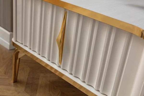 Living room TV lowboard White + gold MDF sideboard Metal TV cabinet luxury new