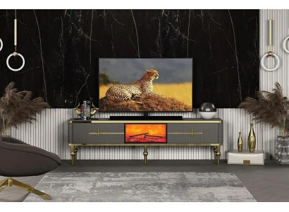 Living room TV Lowboard Gray Fireplace TV-cabinet Sideboard Metal + MDF Exclusive