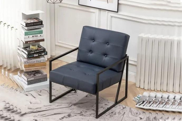 Armchair 1-Seater Black Textile Metal Legs Living room Luxury Dining room