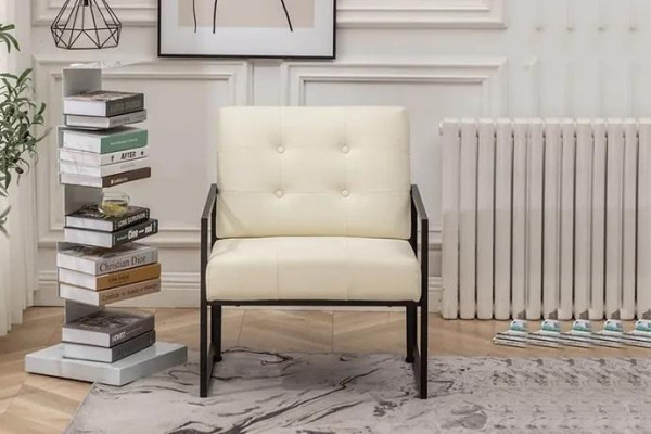 exclusive r Armchair Living room modern style beige textile metal legs