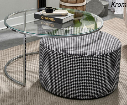 Living room set Coffee table Glass and Metal + upholstered Stool