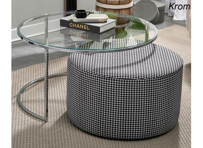 Living room set Coffee table Glass and Metal + upholstered Stool