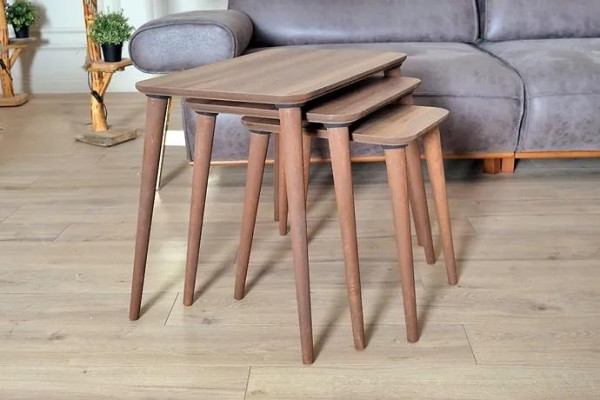 Rectangular Coffee tables Set 3x Tables Living room Dining room Brown Wood