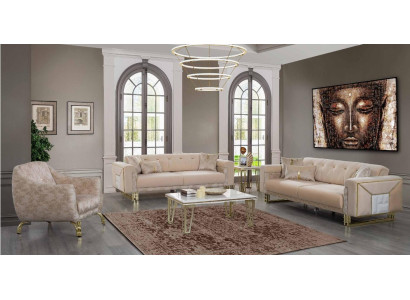 Complete e Beige Seating Set Living room Sofas Luxury Armchair Coffee table