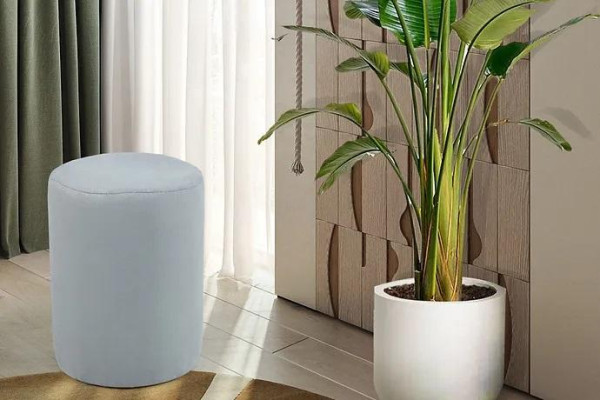 Luxurious stool with white textile cover and MDF frame new