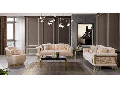 Modern Beige Sofa set 3+3+1 Seater Designer Upholstered Chair Furniture