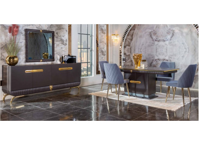 Dining room stainless steel Suite Designer Dining table 4x Chairs Chest of drawers 7pcs