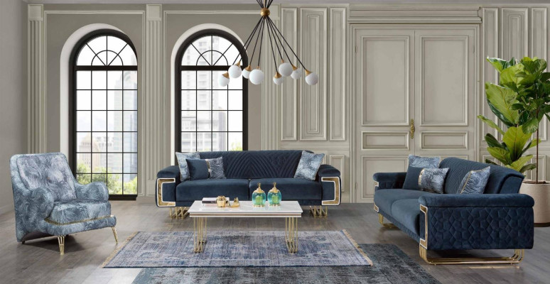 Modern stainless steel Sofa set Coffee table Armchair Upholstery Furniture 4-piece set