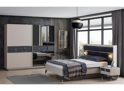 Gray Bedroom Furniture Designer Bed 2x Bedside tables Wood Wardrobe 4pcs