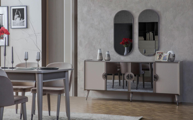 Gray Dining room set Dining room Chairs Extendable Table Sideboard