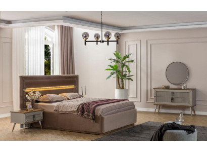 Beige Bedroom Luxury Furniture Designer Double bed 2x Bedside tables 5pcs