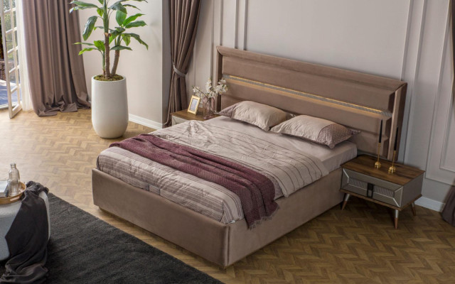 Beige Bedroom Luxury Furniture Designer Double bed 2x Bedside tables 5pcs