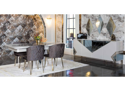 Luxurious Dining room Suite Designer Dining table x4 Chairs Chest of drawers Mirror