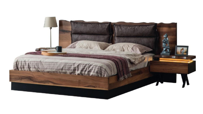 Bedroom wooden set robust bed 2x bedside tables 3 pieces. Luxury set