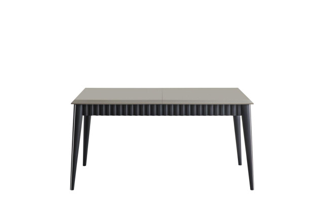 Designer Rectangular White Dining table 6x Gray Upholstery Chairs 7pcs. set