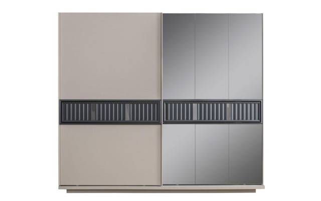 Modern Beige Bedroom Wardrobe Mirror Cabinet Wood Furniture