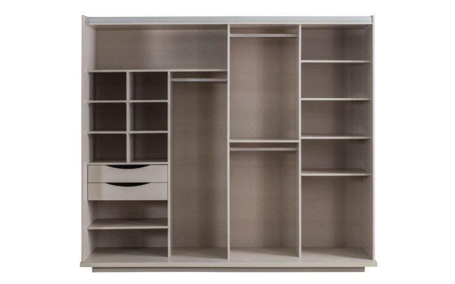 Modern Beige Bedroom Wardrobe Mirror Cabinet Wood Furniture