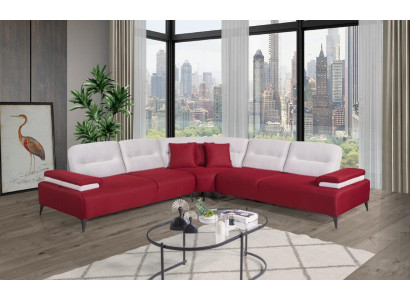 Red Stylish Corner sofa L-shape Couch Designer Living room Wood Suite