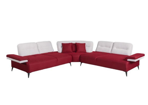 Red Stylish Corner sofa L-shape Couch Designer Living room Wood Suite