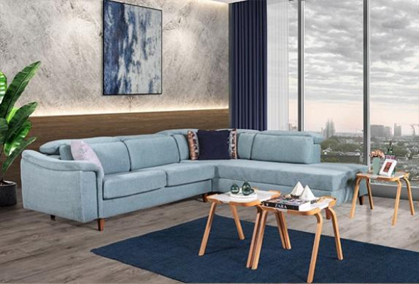 Blue's Corner sofa L-shape Living room Upholstery Couches Designer wooden frame