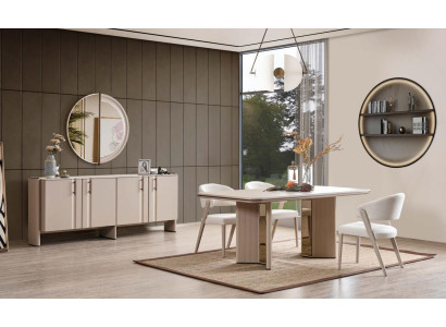 Complete e Beige Dining room Suite Dining table Chairs Sideboard Mirror