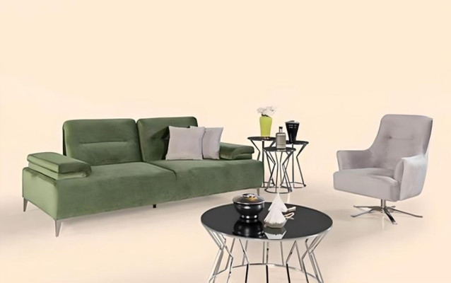 Green and White Living room Upholstery Suite 3-Seater Couch Armchair Luxury Couch